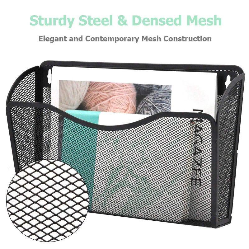 EASEPRES 3 Single Pocket Mesh Hanging File Organizer, Vertical Wall Mounted Magazine File Holder, Mount Basket Mail Paper Document Folder Organizing for Office, Home and School, Black - Image 4